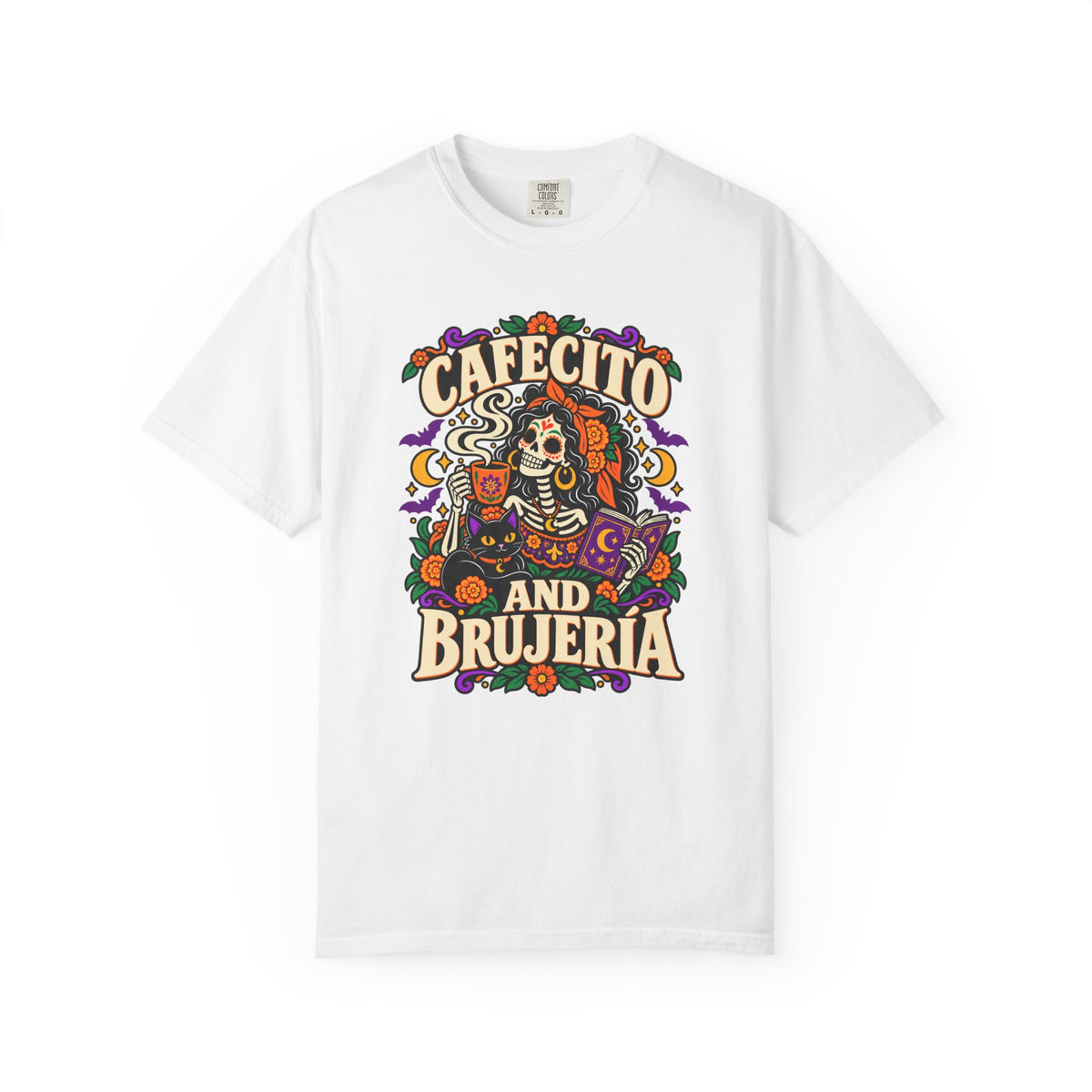 Cafecito and Brujería Sugar Skull Graphic Tee