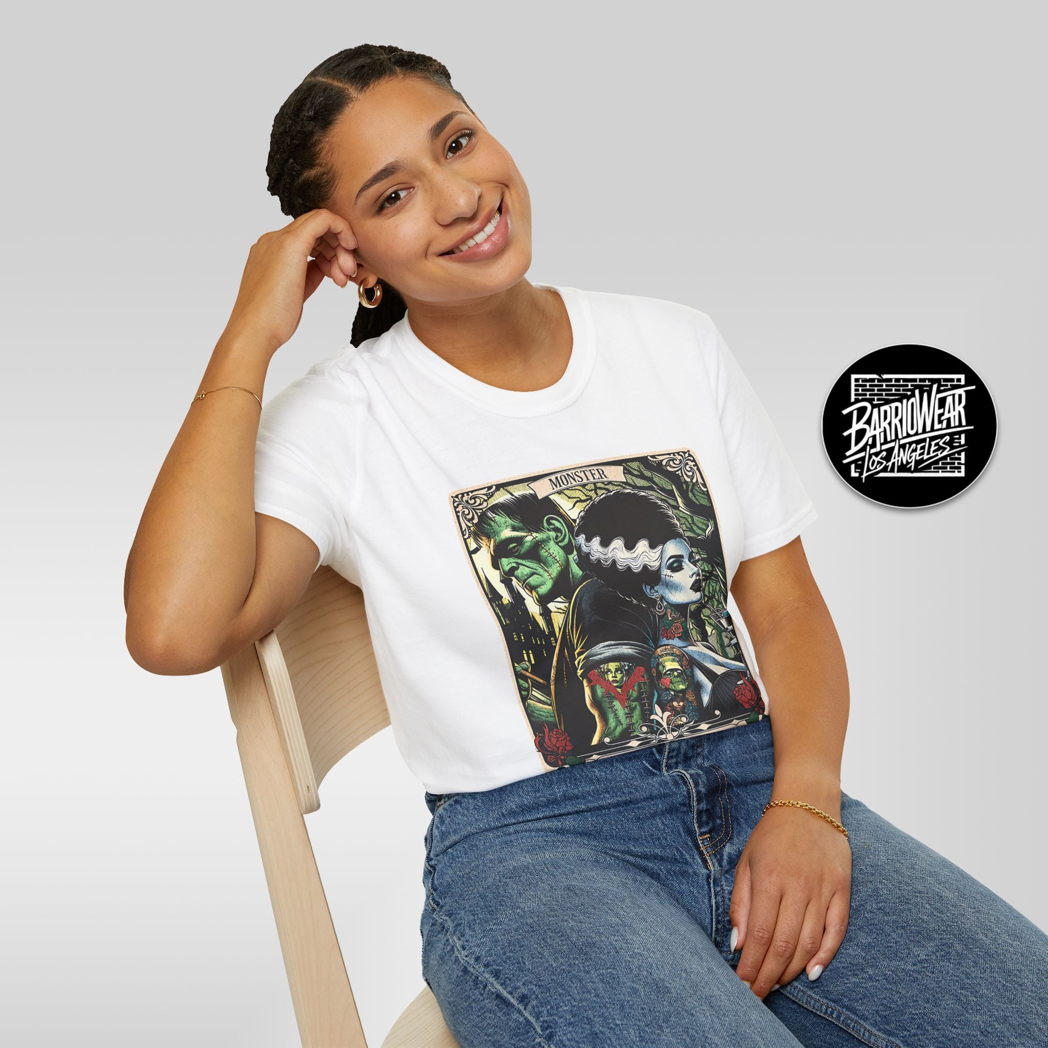 Los Amantes – Lotería Style Frankenstein & Bride Halloween Tee