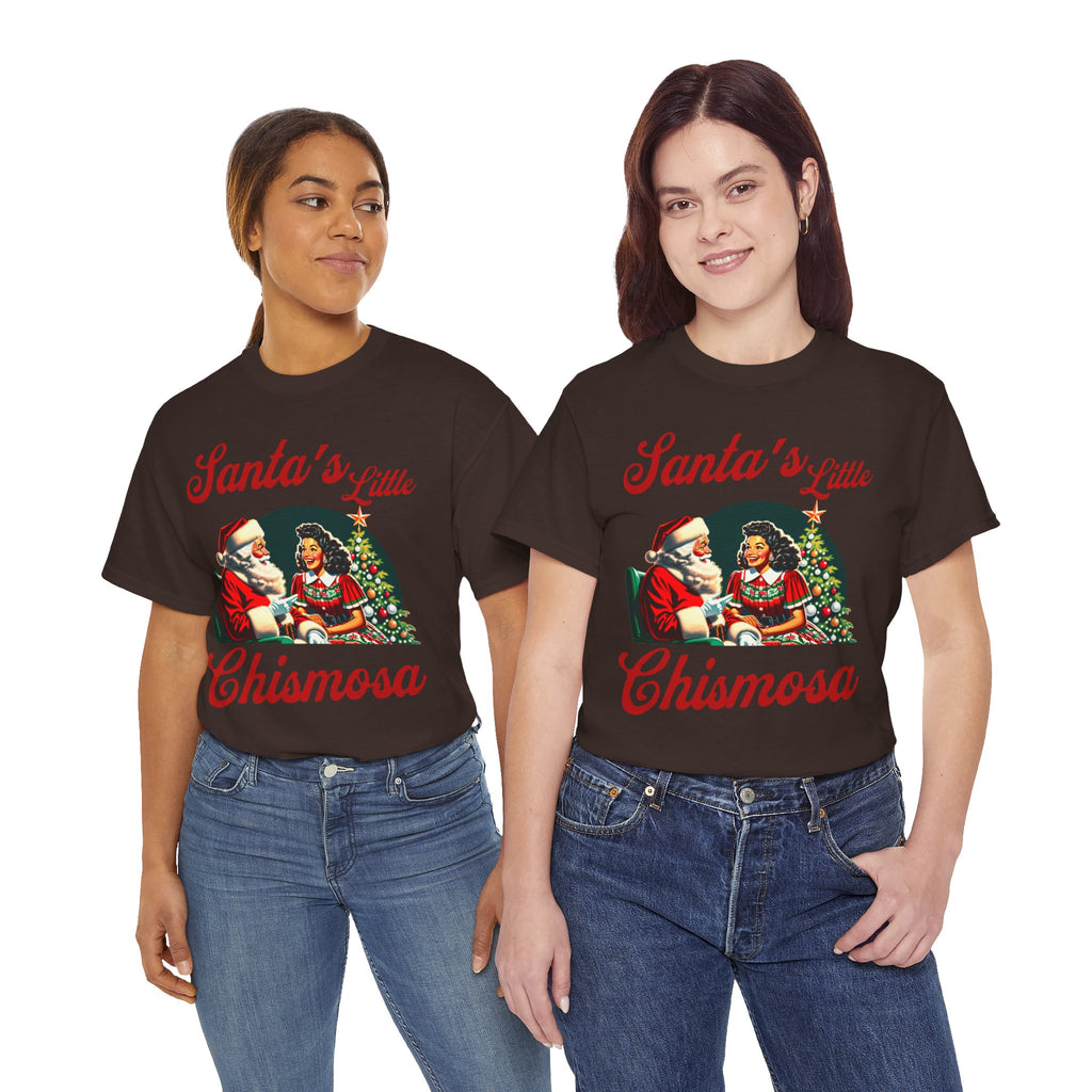 Santa's Little Chismosa T-Shirt - Funny Holiday Tee for Gossip Lovers | Camiseta Navideña Chistosa
