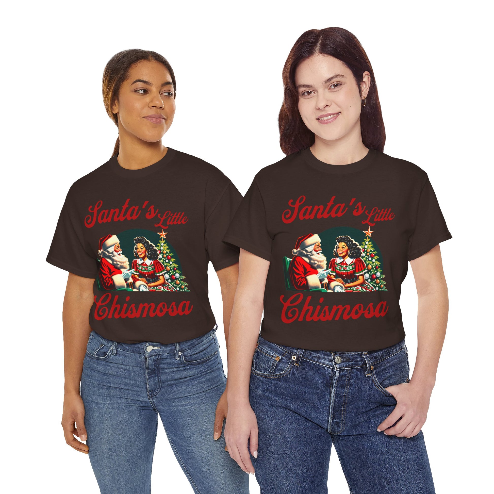 Santa's Little Chismosa T-Shirt - Funny Holiday Tee for Gossip Lovers | Camiseta Navideña Chistosa