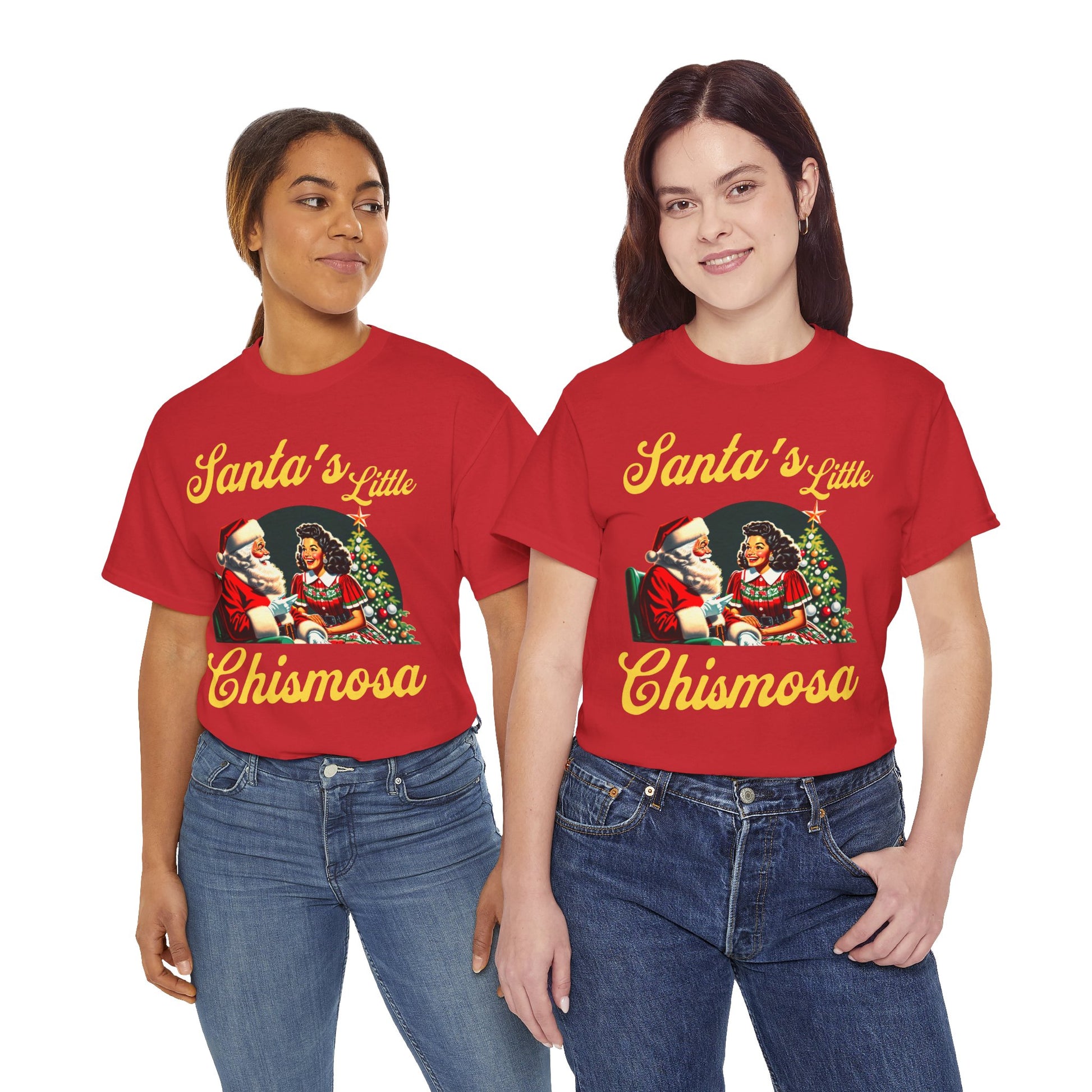 Santa's Little Chismosa T-Shirt - Funny Holiday Tee for Gossip Lovers | Camiseta Navideña Chistosa