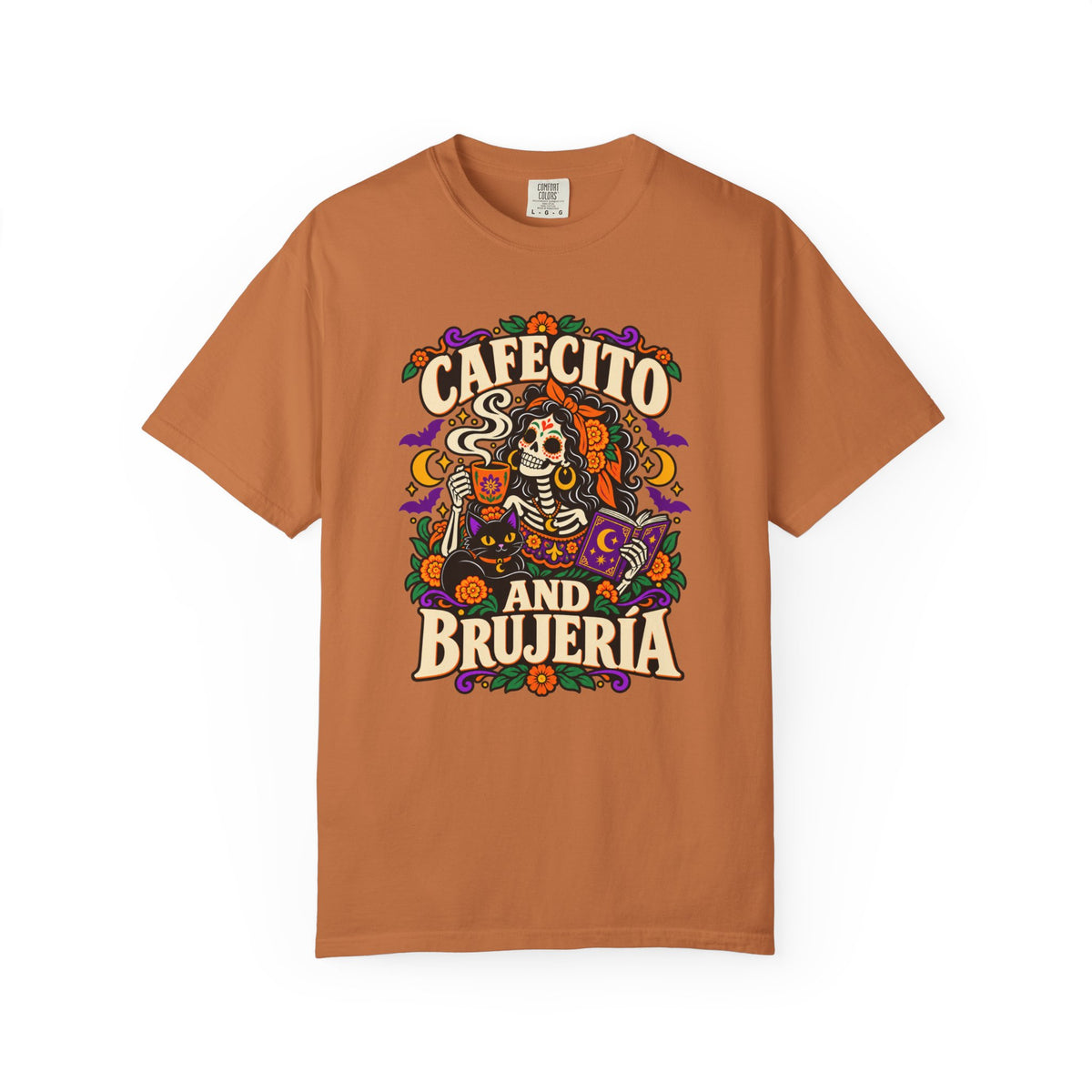 Cafecito and Brujería Sugar Skull Graphic Tee
