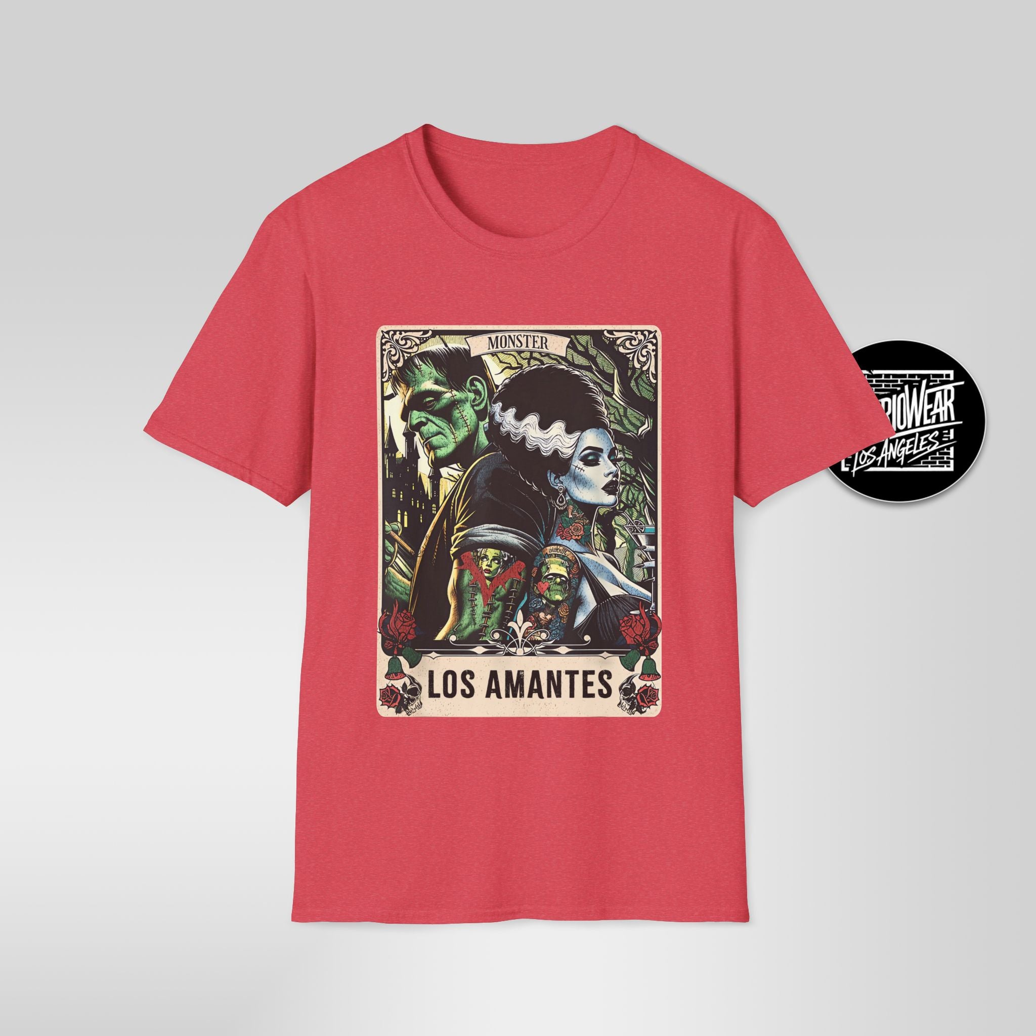 Los Amantes – Lotería Style Frankenstein & Bride Halloween Tee