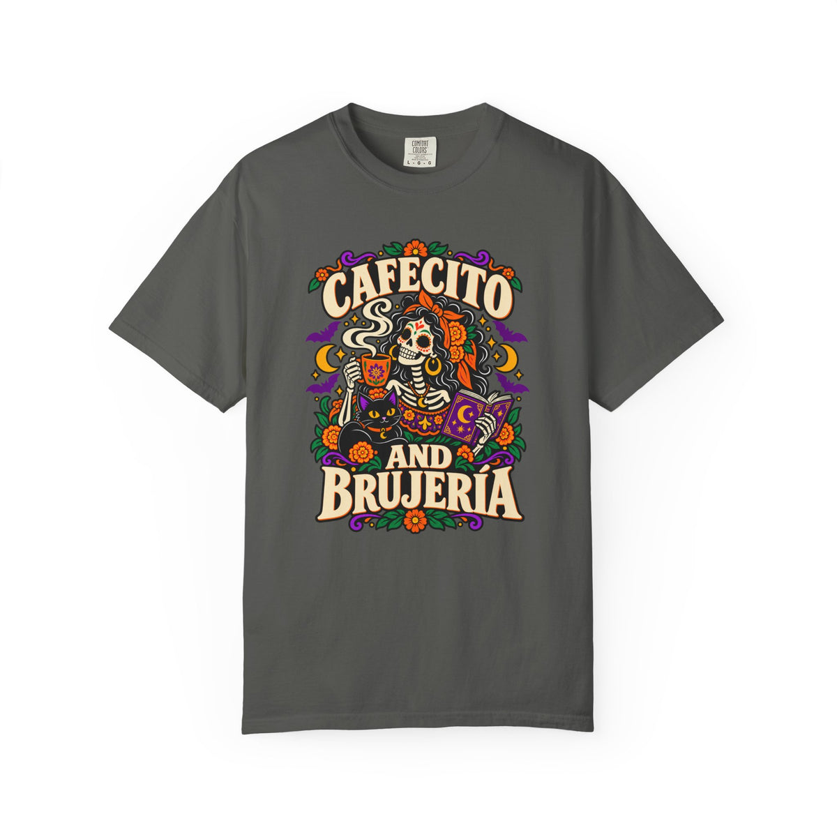 Cafecito and Brujería Sugar Skull Graphic Tee