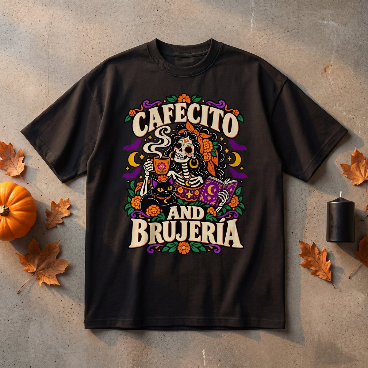 Cafecito and Brujería Sugar Skull Graphic Tee
