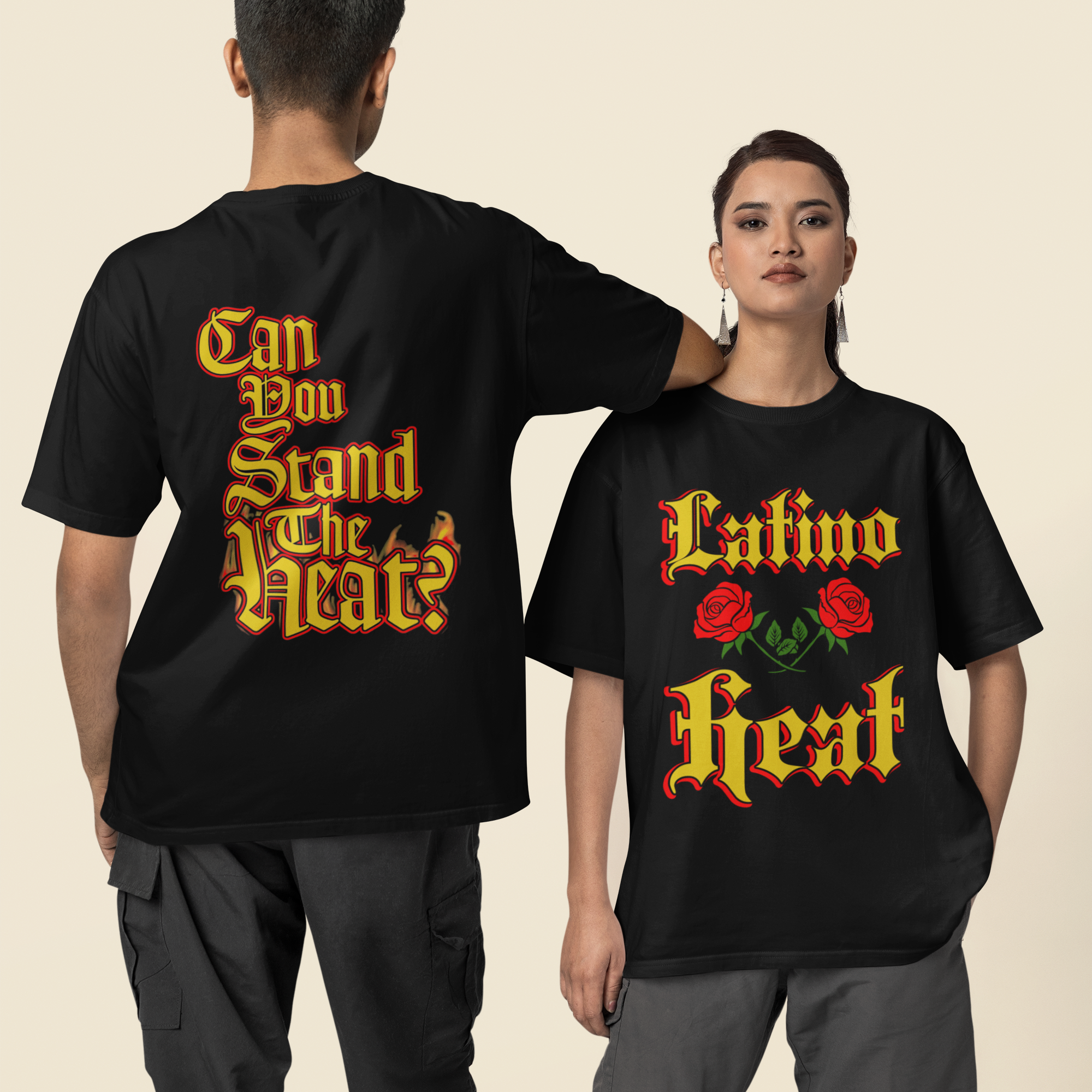 latino heat can you stand the heat double sided black shirt