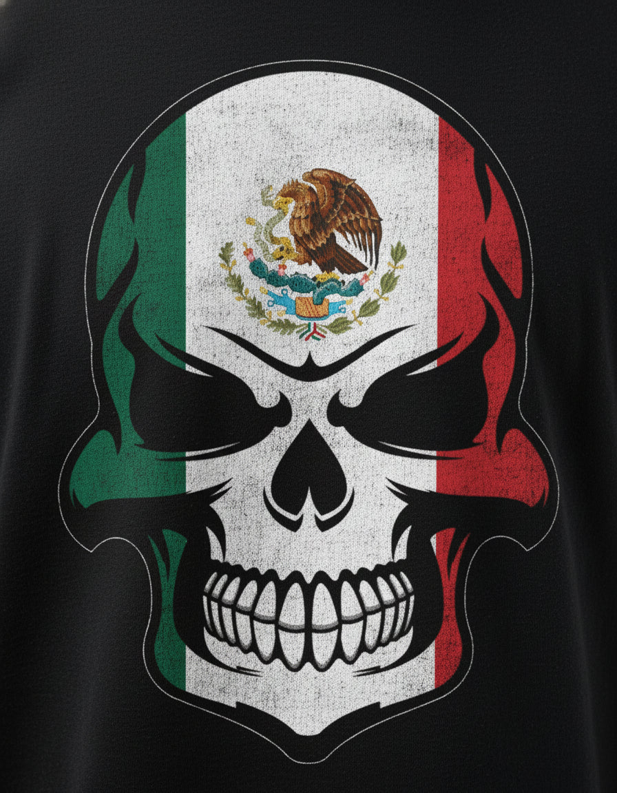 Mexican Flag Skull Graphic Tee — Graphic detail