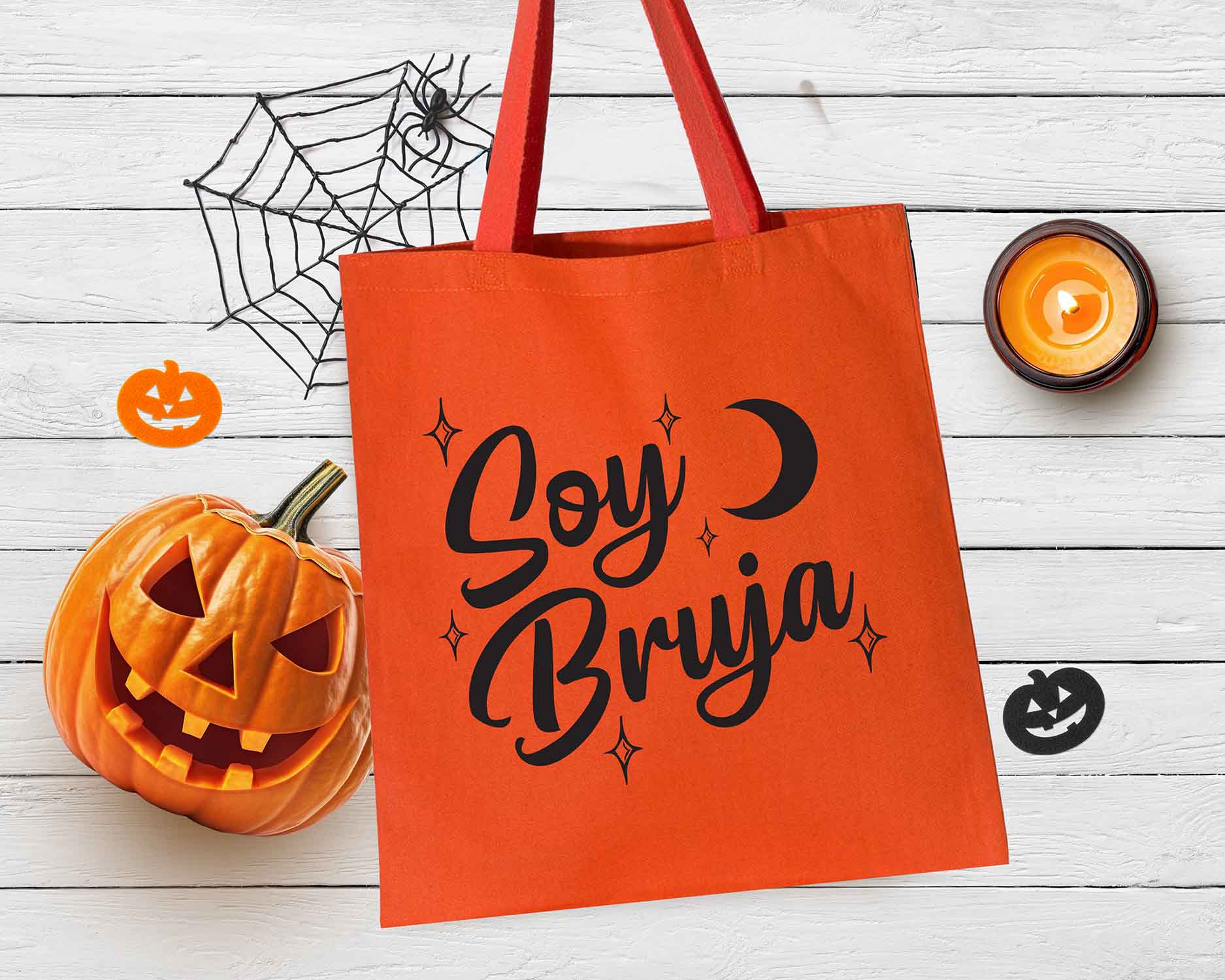 Soy Bruja Tote Bag – Black or Orange Halloween Latina Witch Bag