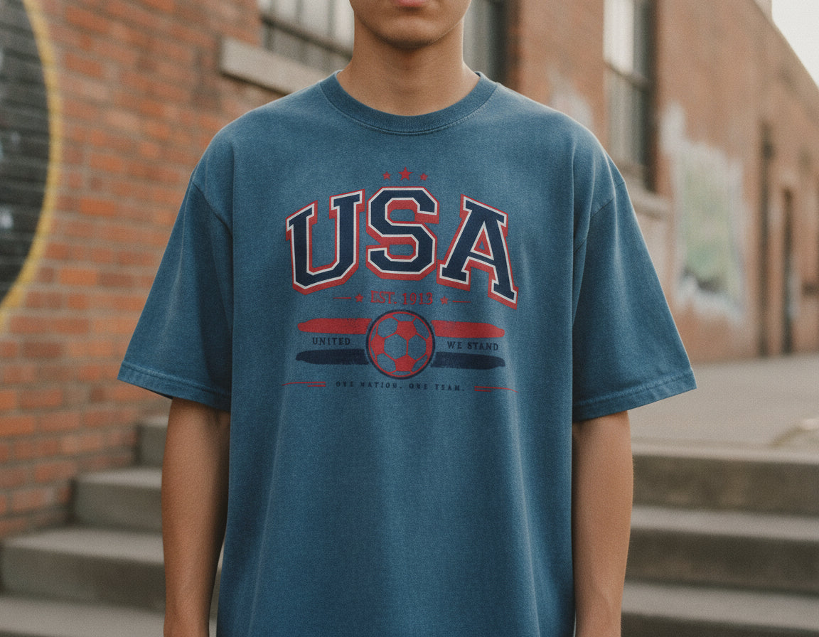 USA Soccer World 2026 Vintage Graphic Tee — Hero shot